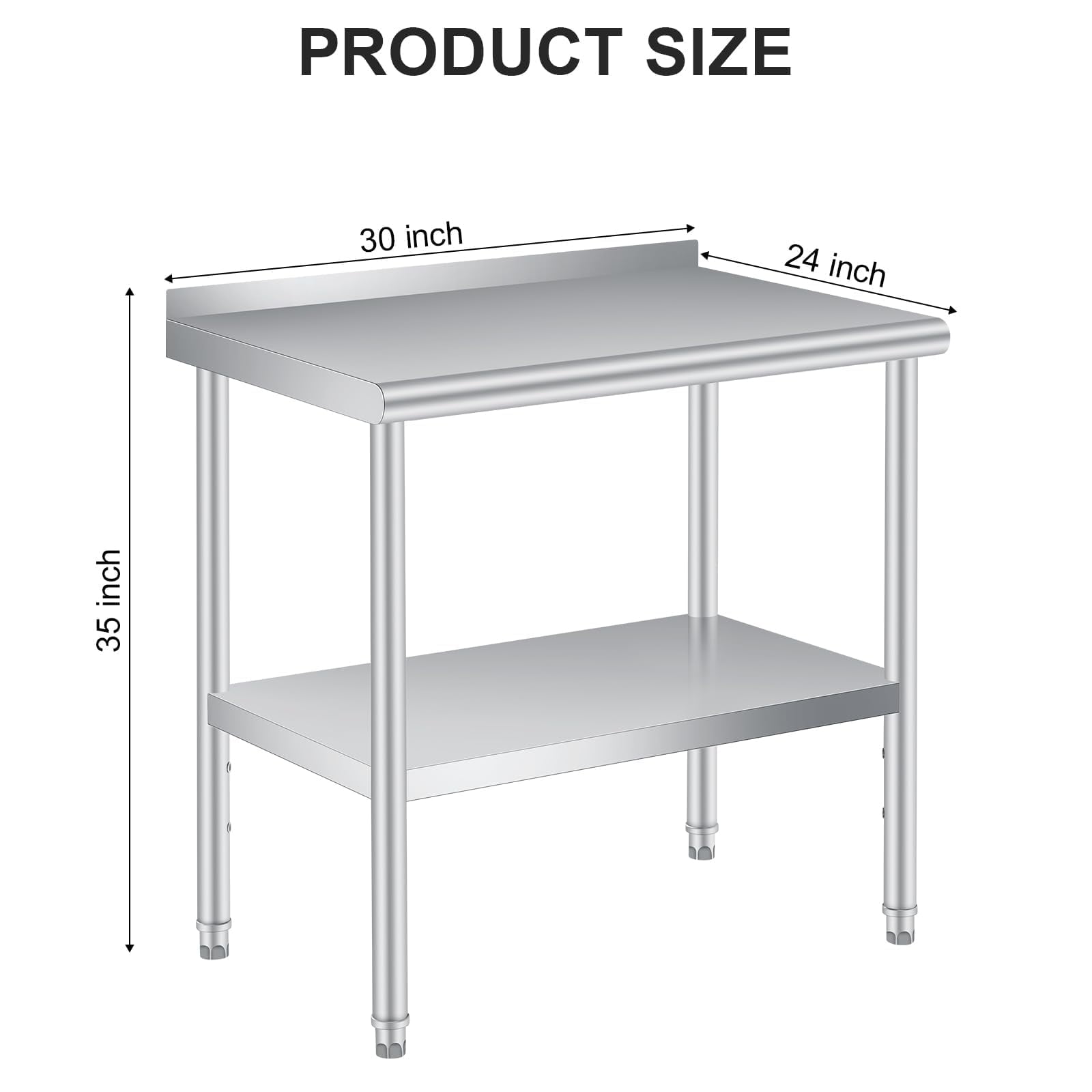 Yeshouse Stainless Steel Table for Prep & Work with Backsplash Commercial Heavy Duty Kitchen Worktable with Adjustable Under Shelf for Restaurant Business Home Outdoor