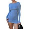 thumbnail image 2 of Women'S Fall Winter Long Sleeve Boat Neck Mini Dress Slim Fit Party Club Teacher Casual Office Dresses Blue L, 2 of 9