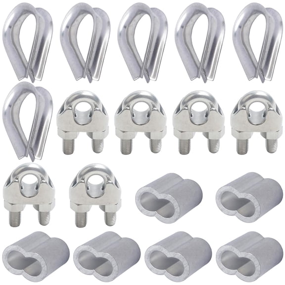 60Pcs M3 Stainless Steel Wire Rope Cable Clip clamp M3 Stainless Steel Thimble M3 Aluminum Crimping Loop Sleeve for 1/8 inch Wire Rope Cable（3 Styles, 20PCS Each）