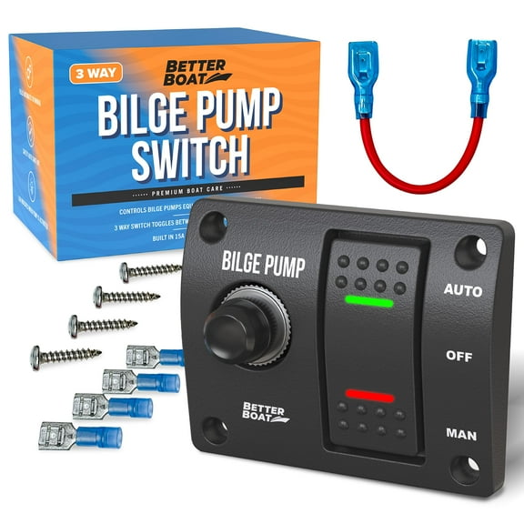 Better Boat 3-Way Bilge Pump Switch with Panel, 12V LED Lights, Manual & Automatic Float Switch for Boats