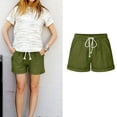 thumbnail image 2 of biudgviw Summer Shorts for Women Cuffed Hem Cotton Linen Shorts with Pockets Drawstring High Waisted Beach Vacation Casual Shorts, 2 of 6