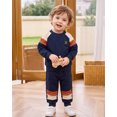 thumbnail image 4 of Toddler Baby Boy Clothes 2T Boys Fall Winter Outfits 3T Boys Long Sleeve Color-blocked Sweatshirt Pants 2PCS Clothing Set Dark Blue, 4 of 7