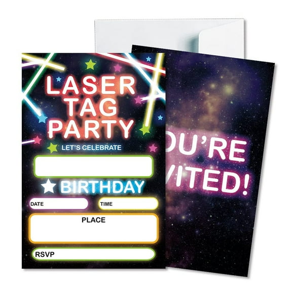 Laser Quest Birthday Bash Invitations - Exciting Laser Tag Theme Cards for Kids and Teens, Perfect for Celebrating with Friends, Includes 20 Cards and Envelopes.