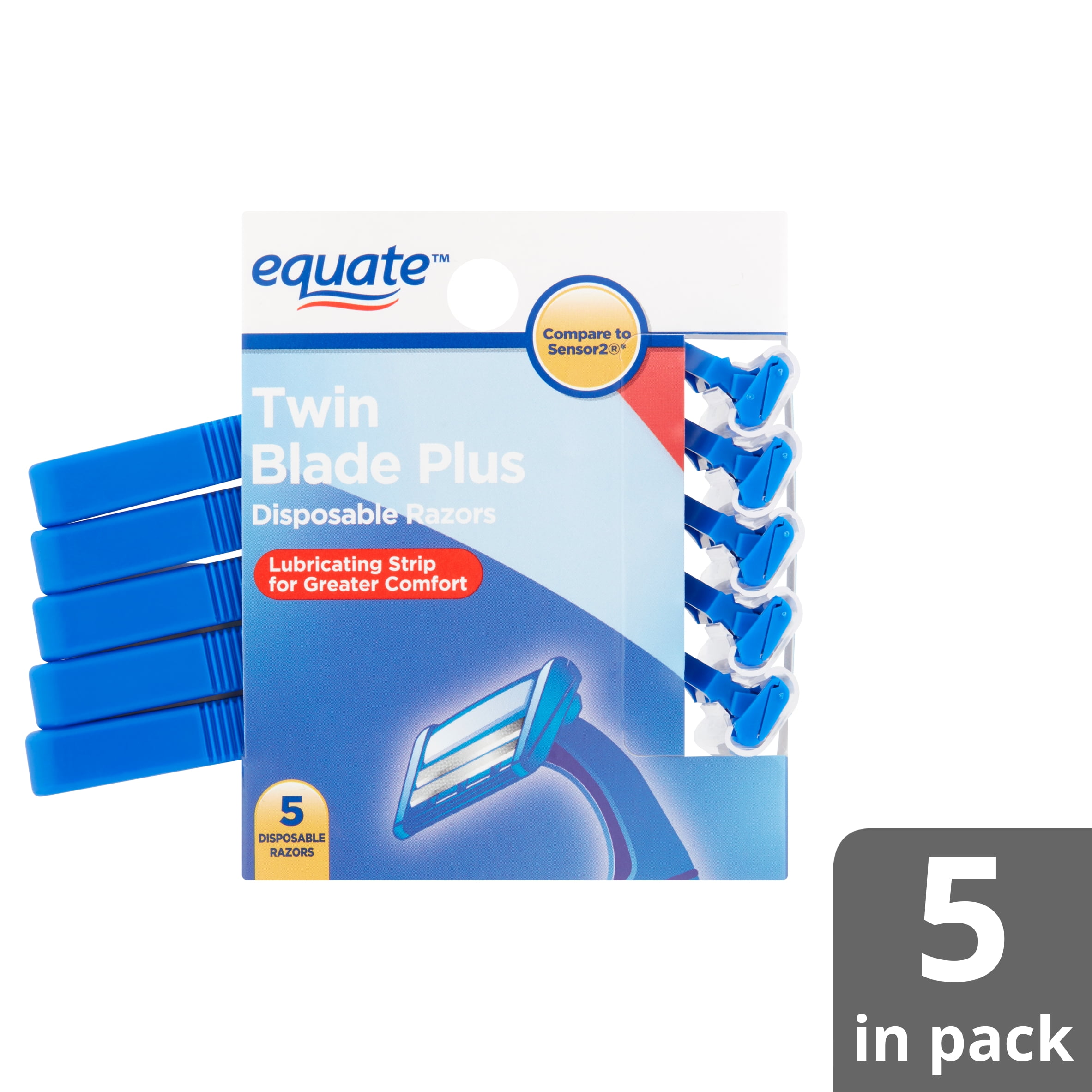 Equate Twin Blade Plus Disposable Razors, 5 Count