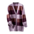 thumbnail image 5 of Sakmal Tunic Cardigan Sweaters Womens Casual Open Front Loose Cardigan Color Block Purple Long Outwear Coat, 5 of 5