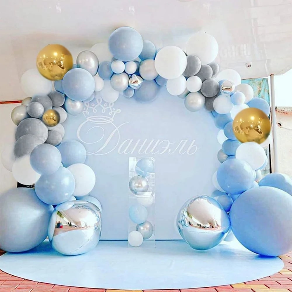YANSION Blue Balloons Garland Arch Kit - 142Pcs Macaron Blue White Silver Balloon Arch Kit Decorations Set for Baby Shower,Wedding,Birthday Party Decor