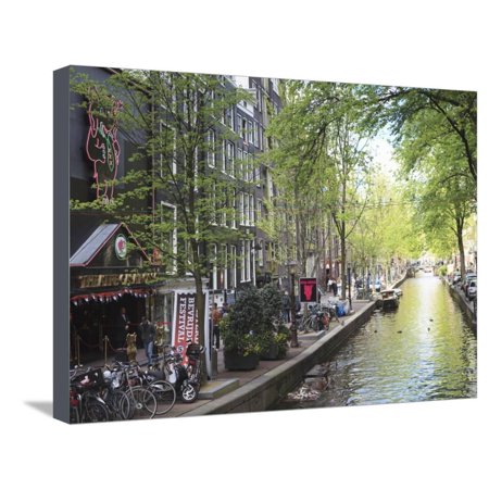 Canal in the Red Light District, Amsterdam, Netherlands, Europe Stretched Canvas Print Wall Art By Amanda