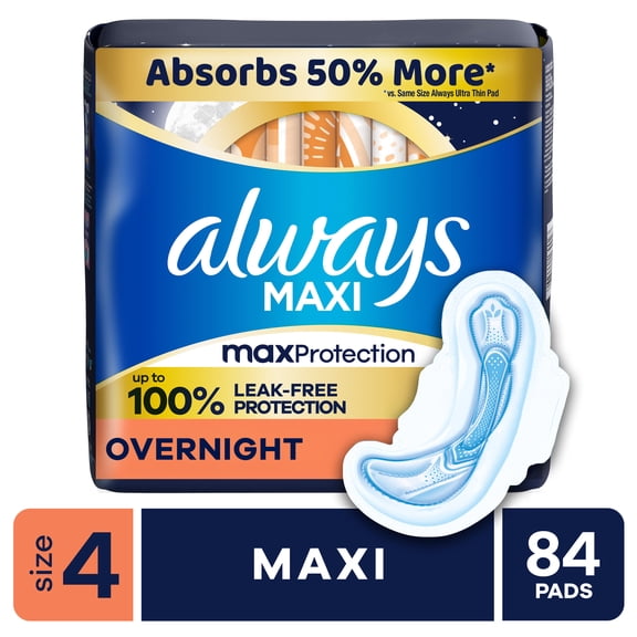 Always Maxi Overnight Pads with Wings, Size 4, 84