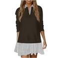thumbnail image 2 of Felirenzacia Women’s Two Piece Layered Look Shirt Dress Long Sleeve Sweatshirt Tunic Top Casual Loose Fit Fall Outfits with Striped Hem, S-2XL, 2 of 6