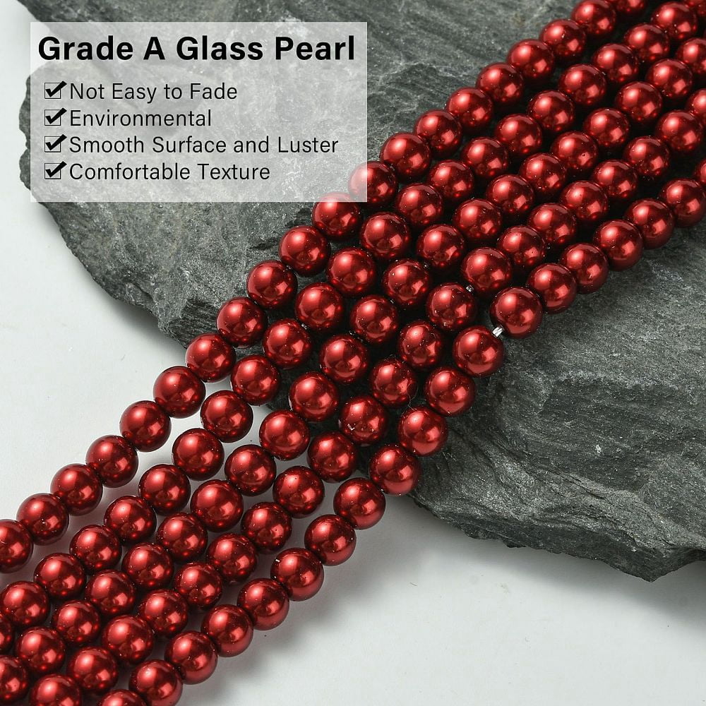 20 strand Eco-Friendly Dyed Glass Pearl Round Beads Strands Grade A Cotton Cord Threaded Crimson 6mm Hole: 1.2~1.5mm 72pcs/strand 15 inch