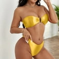 thumbnail image 2 of Cathalem String Bikinis for Women Ribbed Texture Side Cutout Tank Top Mid Rise Bathing Suit,Yellow L, 2 of 5