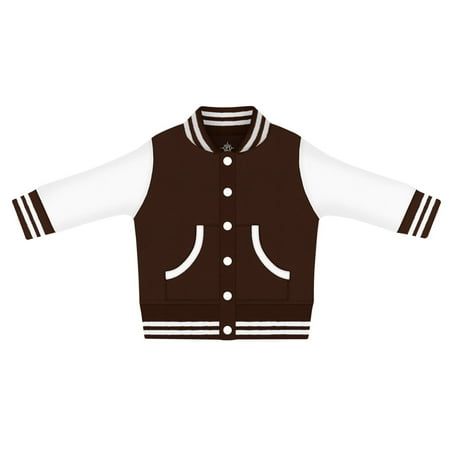 

Creative Knitwear Long Sleeve Varsity Jacket for Infant and Toddler Boy s and Girl s Brown and White 3T