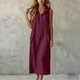 thumbnail image 6 of QUNYINEY A Line Summer Dresses for Women 2026 Plus Size Long Sleeveless Faux Cotton Linen Red Sundress Hooded with Pockets Casual Button Loose Fit Dresses, 6 of 7