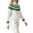 thumbnail image 4 of INSPIRE CHIC Women's Fair Isle Sweater Casual Vintage Mock Neck Long Sleeve Pullover Small Beige, 4 of 6