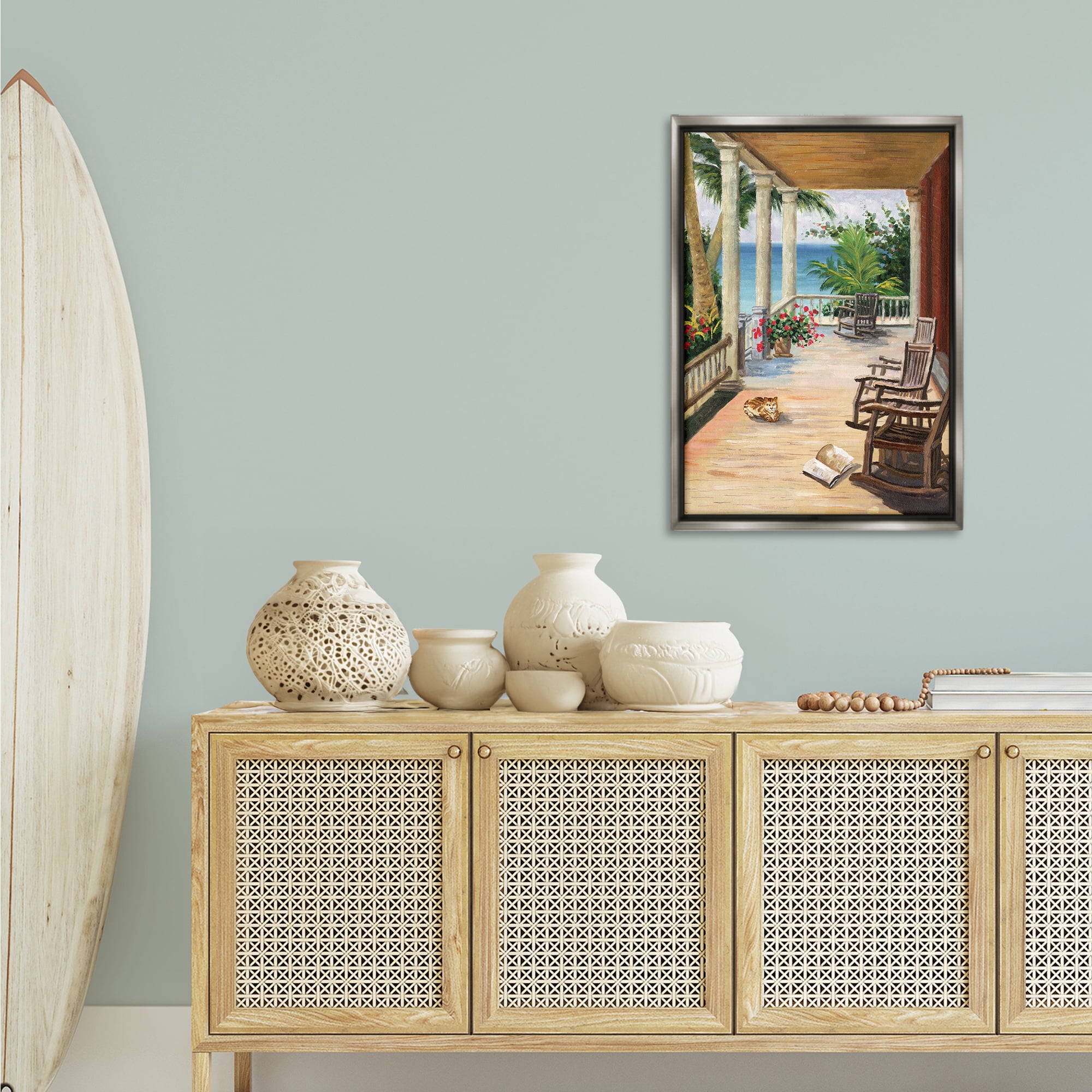 Stupell Industries Coastal Cape Cabin Coastal Painting Gray Floater Framed Canvas Art Print Wall Art, 21 x 31