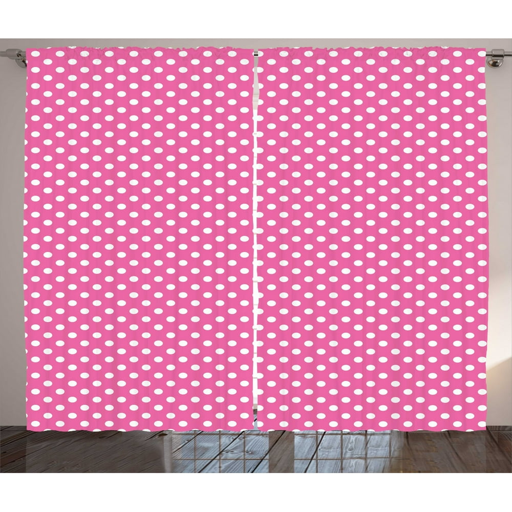 Pink Polka Dots Curtains 2 Panels Set, Rows and Columns Ordered