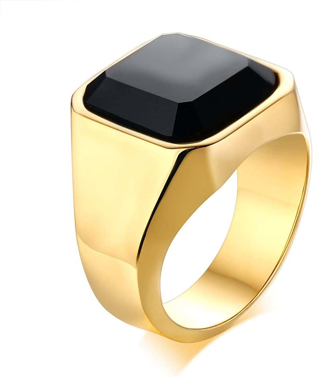 Classic Black Stone Ring for Men Gold Color Finger Jewelry Gift Wholesale
