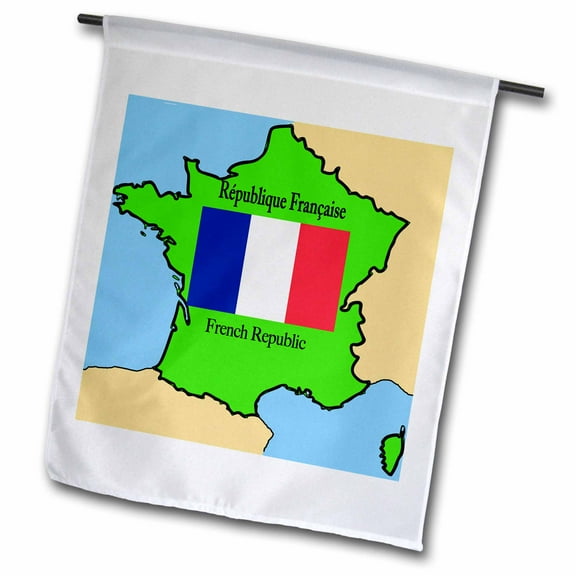 3dRose, The map and flag of France with the French Republic printed in English and French., 12 x 18 inch Garden Flag