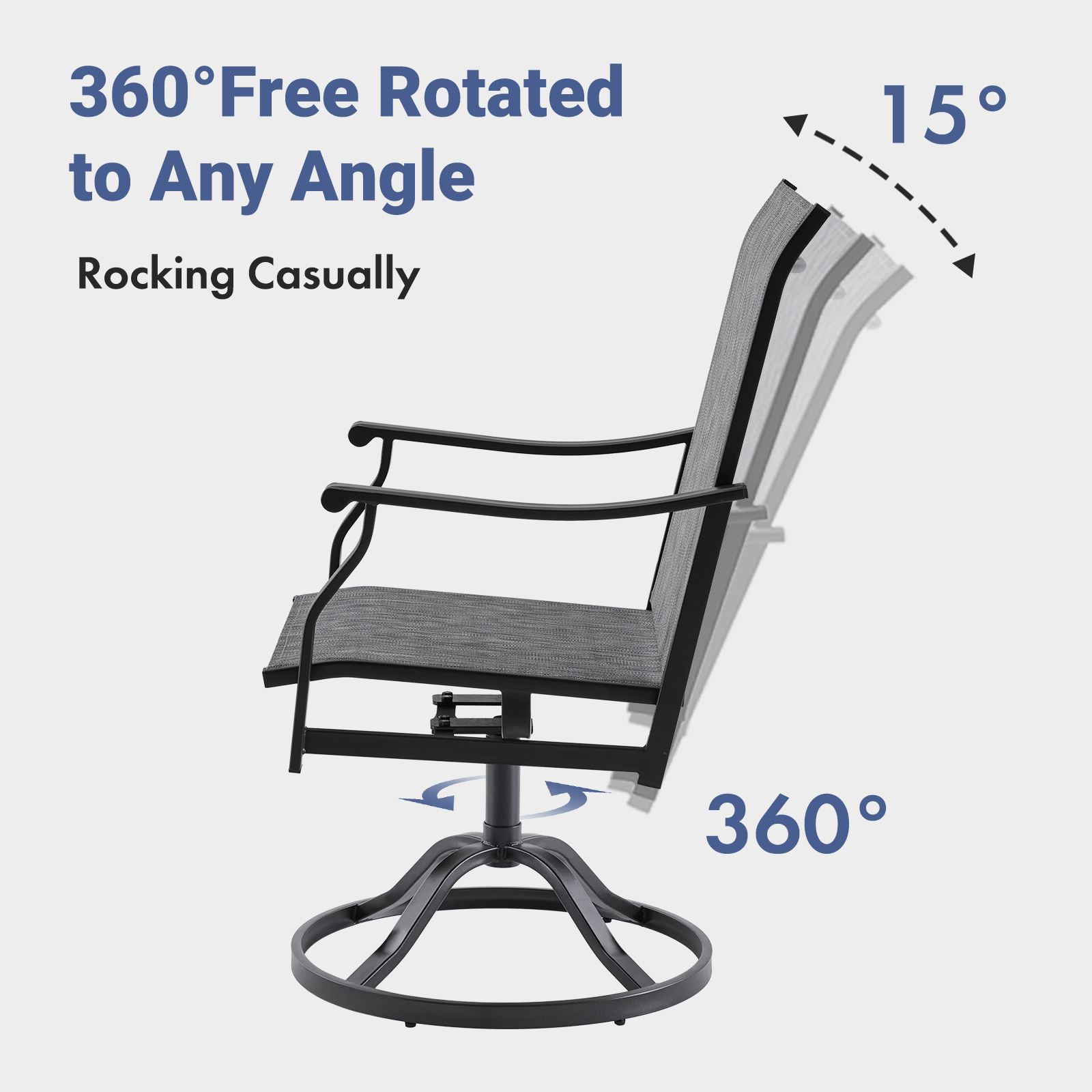 STARY Outdoor Dining Chairs Set of 2, 360°Swivel Patio Dining Chair with Textilene Fabric, Outdoor Metal Armchair All Weather Resistant, Ergonomic Comfort, Perfect for Patio, Backyard, Balcony