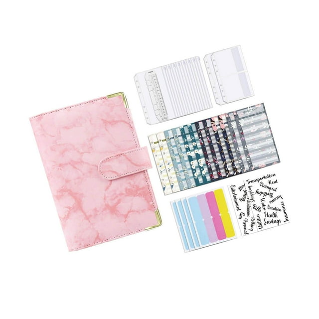 ziyahi Notebook Binder with Label Stickers for Cash Bills Budgeting Expense Saving Pink