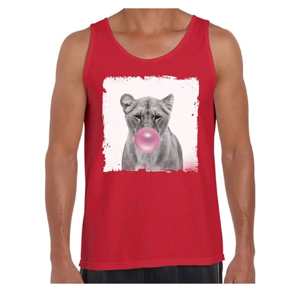Awkward Styles Lion Shirt Lovely Lion Tank Top Men Tank Top Lion Chewing Pink Gum Cute Lion T Shirt Animal Tank Top for Men Lion with Pink Gum T Shirt Animal Men Shirt Funny Animal Gifts Lion Clothing