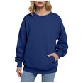 thumbnail image 2 of Horkkom Crewneck Sweatshirts Women Pullover Solid Color Fleece Sweatshirts Casual Loose Crew Neck Sweatshirts with Pockets XXL, 2 of 7