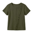 thumbnail image 5 of Sokhug Women's Linen Cotton Casual Round Neck Short Sleeve Blouse Asymmetrical Button Down Shirt Loose Fit Top for Women, 5 of 7