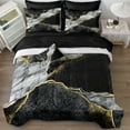 thumbnail image 3 of Black Marble Comforter Set King Size 8 Pieces Bed in a Bag Gold Metallic Marble Design Bedding with 1 Comforter, 4 Pillowcase, 1 Flat Sheet, 1 Fitted Sheet, 1 Cushion Cover, 3 of 8