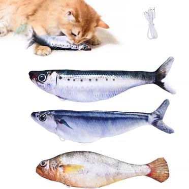 Risehigh  Interactive Cat Toys for Indoor 3 Pcs Kitten Toys Bite-Sized Realistic Flopping Fish with Tap-Activated 3 Flapping Modes 7.1 Inch Rechargeable
