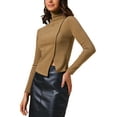 thumbnail image 4 of INSPIRE CHIC Women's Turtleneck Knit Top Asymmetric Slim Fit Basic Thermal Shirts S Dark Khaki, 4 of 6