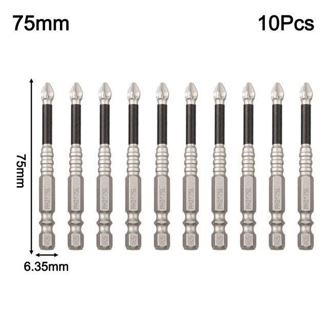 10Pcs Cross Magnetic Screwdriver Bit Alloy Steel Anti-Slip Long Drill Bits Ph2