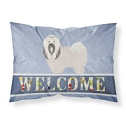 Lhasa Apso Welcome Fabric Standard Pillowcase Blue