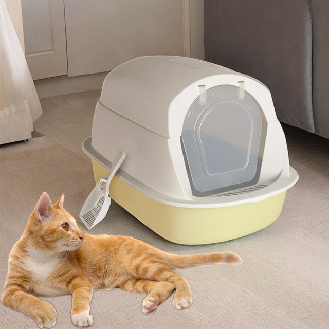 Caja de arena para gatos con tapa Bandeja de arena para gatos Inodoro para gatos cerrado y cubierto Caja de arena para gatos grande para gatos de Amarillo Yinane Bandeja de arena para gatos