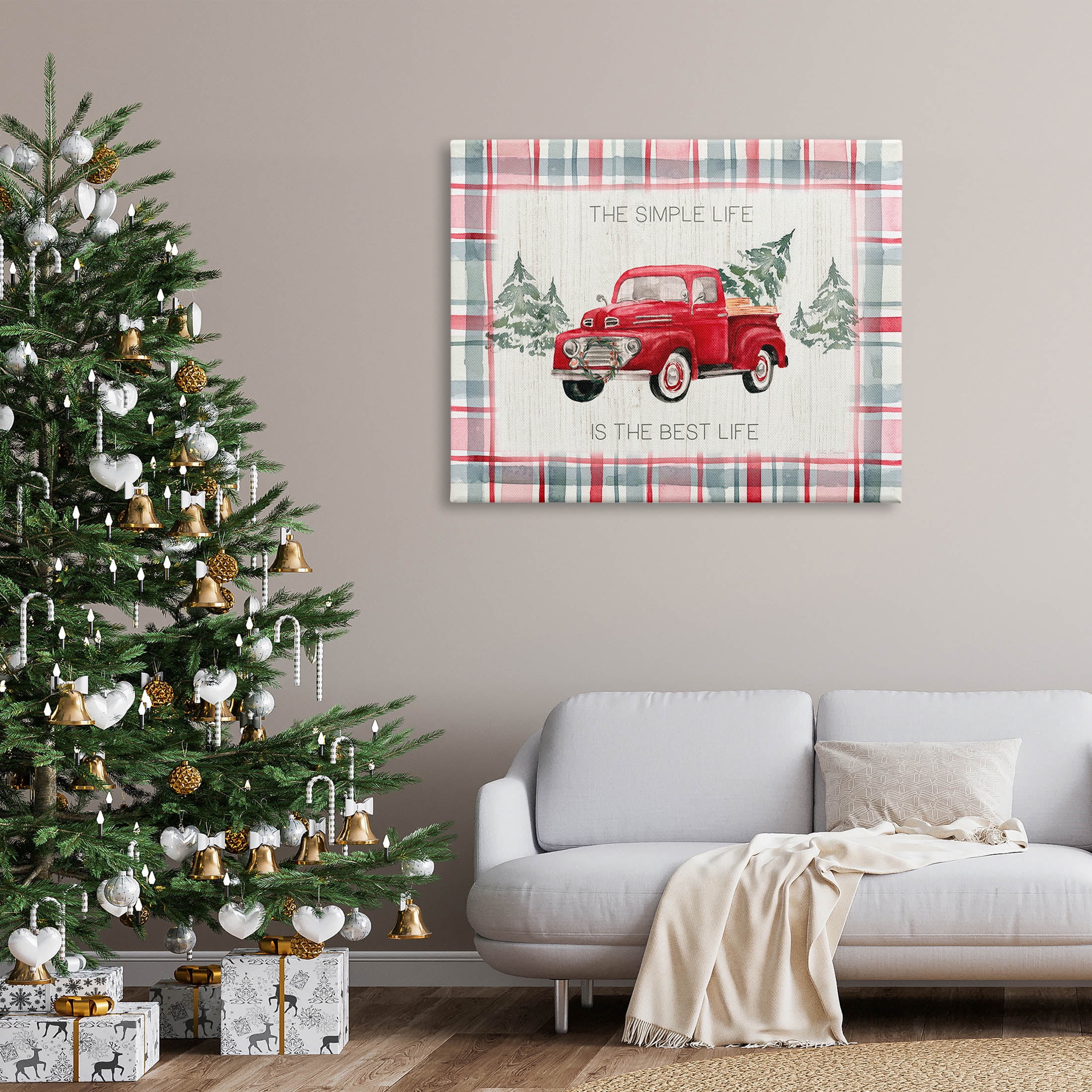 Stupell Industries Simple Life Is Best Plaid Truck Graphic Art Gallery Wrapped Canvas Print Wall Art, Design by Kristen Brockmon