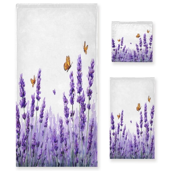 Three-Piece Towel Set Face Towel Towel Set Hand Towel Bath Towel Cotton Bath Towels Bath Towel Sets Hand Bath Towels Lavender Butterfly