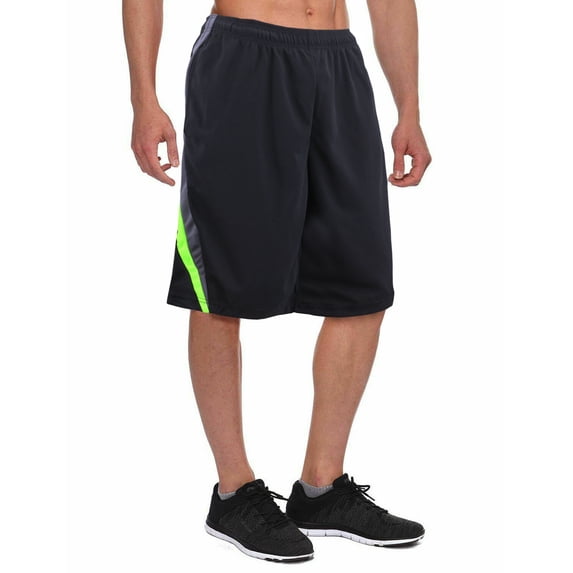 Men's Athletic Mesh Workout Fitness Training Basketball Sports Gym Shorts (Black/Grey/Green-164249B, XL)