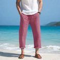 thumbnail image 2 of QATAINLAV Linen Capris for Men Big and Tall Casual Cotton Pants Summer Lightweight Elastic Waist Beach Pants Solid Color Cropped Trousers with Pockets Pink XXXXXL, 2 of 7