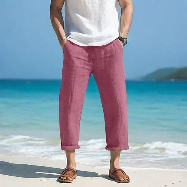 Pantalones largos para hombre, casuales, de moda, para vacaciones, con bolsillo, cintura elástica lisa, pantalones cortos para hombre.