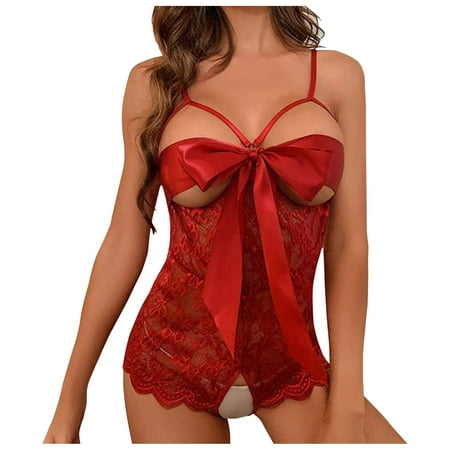

Lingerie For Women Naughty Lace Front Tie Bodysuit Teddy Knot Floral Front Nightwear