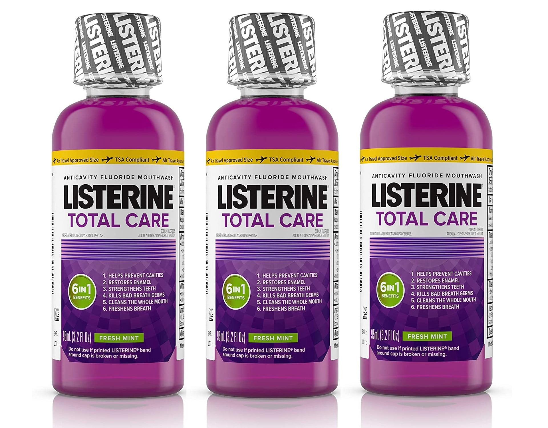 Listerine Total Care Anticavity Mouthwash, Fresh Mint 3.2 oz (Pack of 3)
