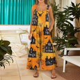 thumbnail image 3 of EANJE Halloween Overalls for Women, Sleeveless Spaghetti Strap Jumpsuit with Pockets, Print Wide Leg Baggy Romper, Adjustable Straps Fall Holiday Party Outfit Orange S, 3 of 6