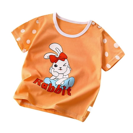 

Toddler Baby Boys Girl Cotton T-shirt Comfortable Cartoon Print Blouse Round Neck Short Sleeve Tops