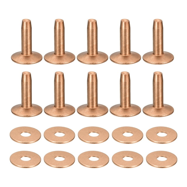 Unique Bargains 10 Set 10x3.3x14mm Solid Copper Rivets and Burrs Leather Fastener, Copper Tone