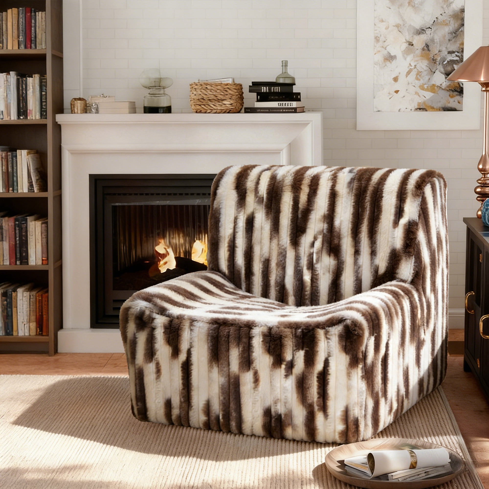 Alvantor Bean Bag Chair for Adults Faux Fur Armless Floor Sofa with Foam Filling No Assembly for Bedroom Dorm Apartment