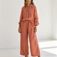 thumbnail image 2 of Morttic Women's 2 Piece Long Sleeve Button Down Shirt & Wide Leg Pants Set – Elegant Solid Color Casual Work Outfit Orange，XL, 2 of 6
