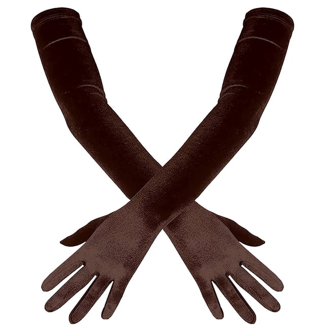 QIDESHIP Prom Party Velvet Long Gloves, Brown, Polyester,Spandex Hand Protection Equipment, 1 Pair Of Gloves, Opera Dance Finger 1920S Bridal Long Length Gloves Satin Womens Gloves Gloves