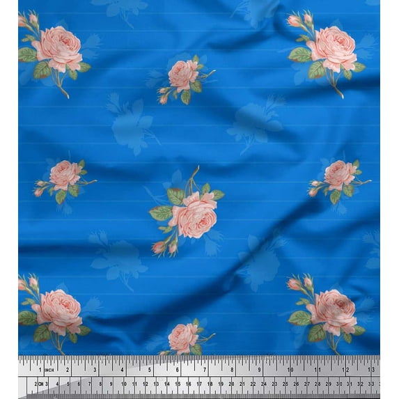 Soimoi Poly Georgette Fabric Stripe,Leaves & Rose Floral Print Fabric by the Yard 42 Inch Wide
