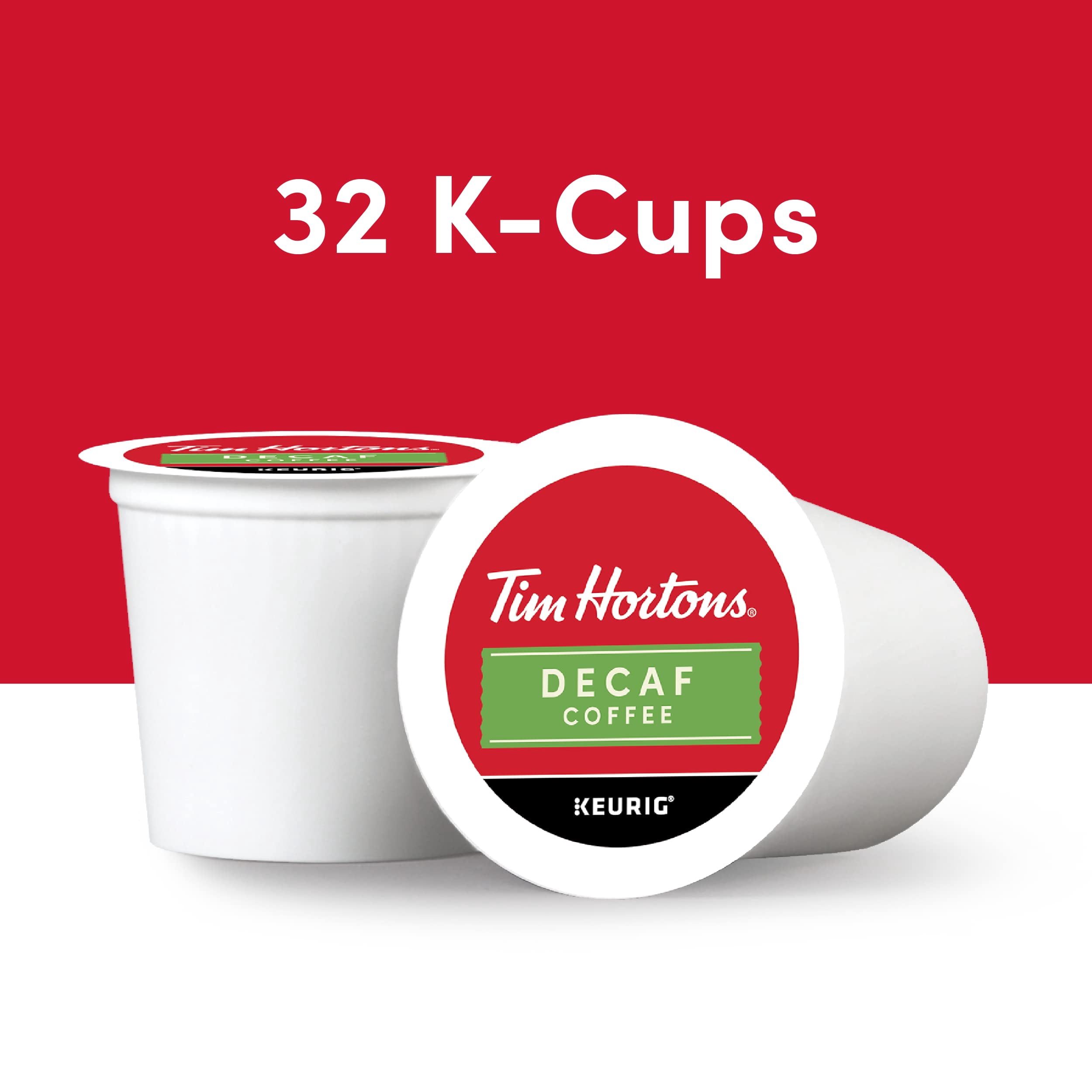 Tim Hortons Decaf, Medium Roast Coffee, Single-Serve K-Cup Pods Compatible with Keurig Brewers, 32ct K-Cups, Red