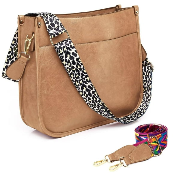 AUYOCO Bolso bandolera de piel vegana para mujer, bolso cruzado con correa para guitarra, bolsillos con cremallera, bolso de hombro