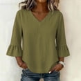 thumbnail image 4 of Women's Solid V-Neck Quarter Sleeve Blouse Casual Fashion Top, 4 of 7